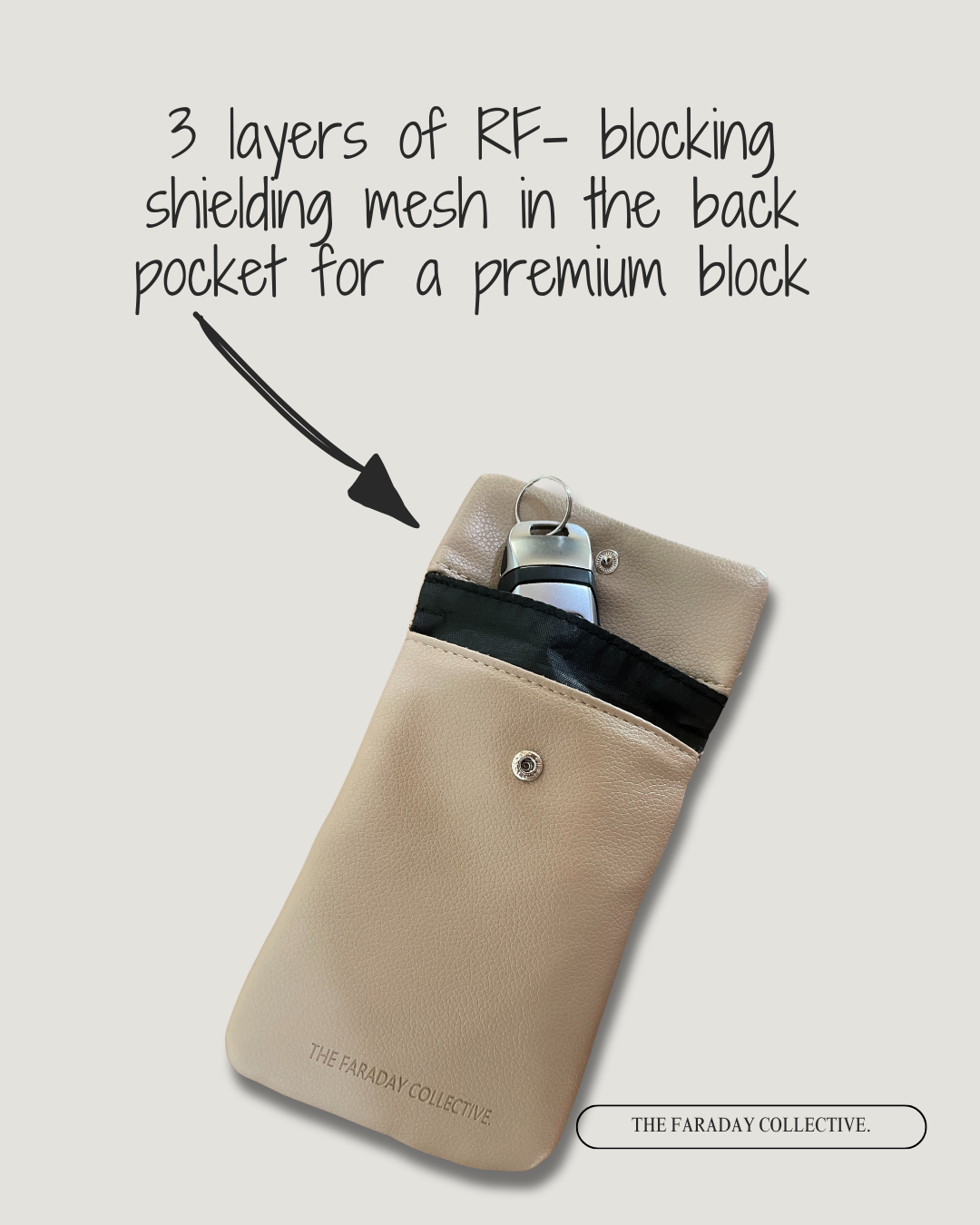 faraday pouch with signal blocking technology. blocks rfid, wifi, bluetooth, cellular, emf
